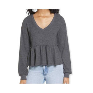 BP Babydoll Lightweight Sweater Top Medium Grey Pewter NWT Soft Thermal Knit